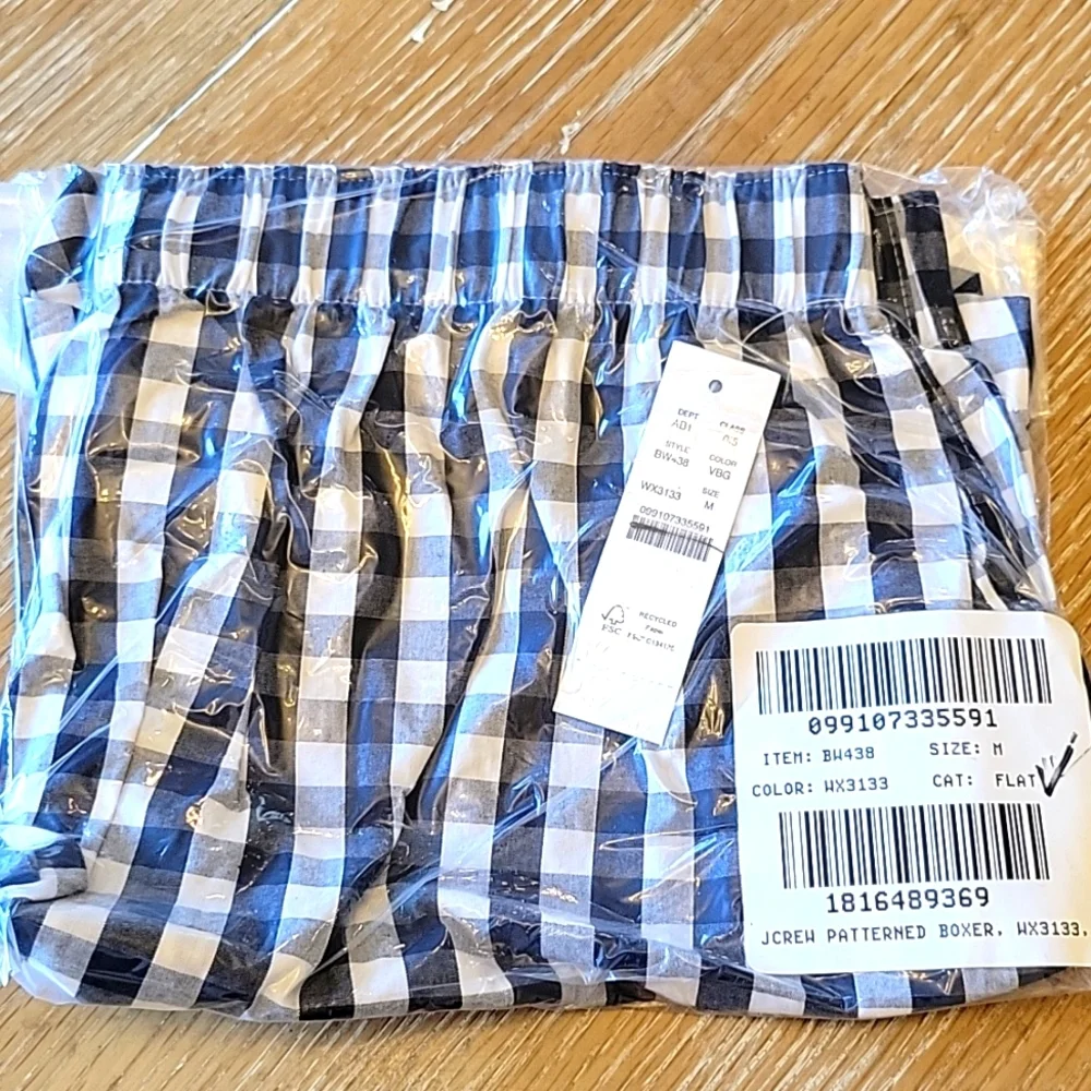 J. Crew Men's Boxer Underwear Medium Blue/White Gingham NWT
